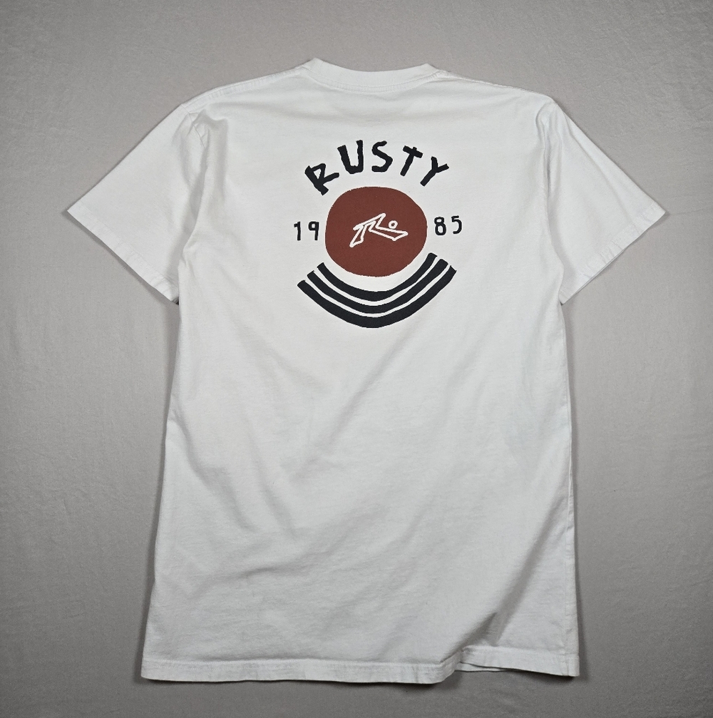 Rusty Men's White 1985 Classic Logo Graphic Tee Shirt Size Medium